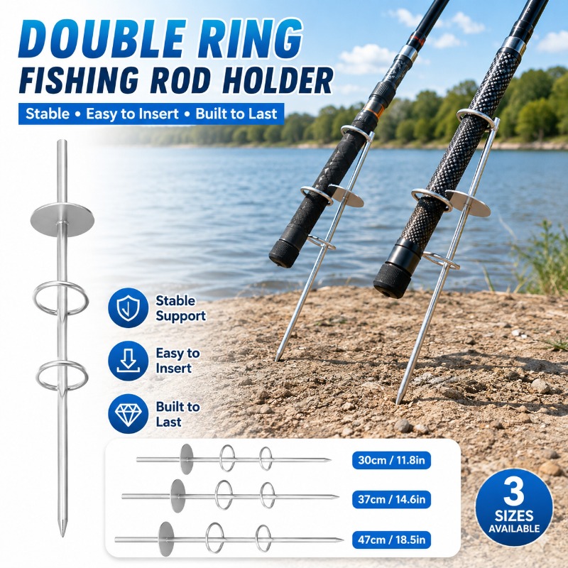 Fishing Rod Surf - ขาตั้งคันเบ็ดตกปลาแบบสองห่วงพร้อมหมุดยึดพื้น, ขาตั้งคันเบ็ดตกปลาชายฝั่งแบบโลหะแข็งแรงสำหรับตกปลาชายทะเลและตกปลาบนชายฝั่งกลางแจ้ง